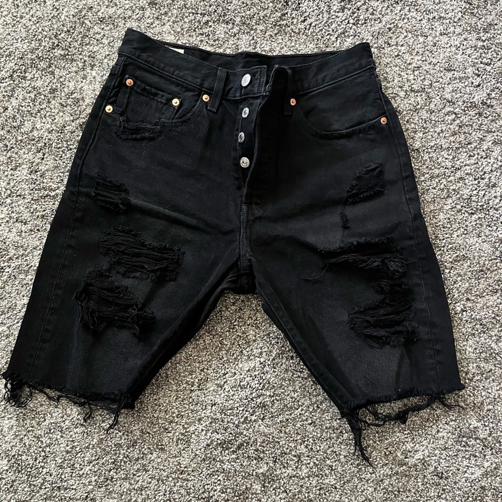 Levi’s 501 black distressed denim shorts.  Size 27